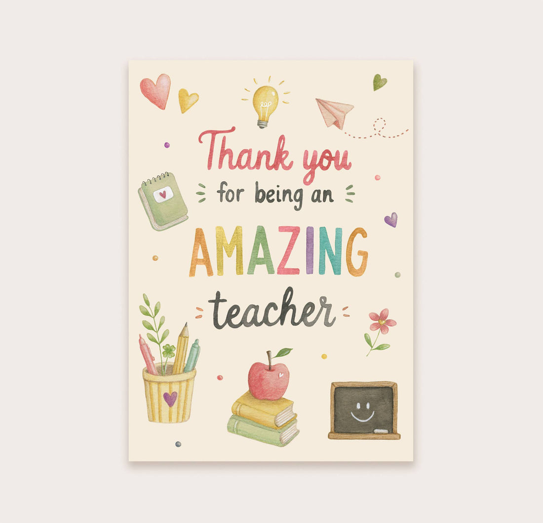 Ansichtkaart "thank you for being an amazing teacher" (roze) | Kaart Appeloogje