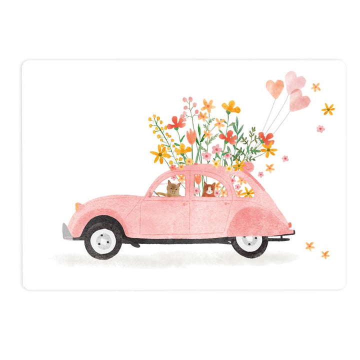 Kaart Deux Chevaux met katten en bloemen | Kaart The Lemonbird