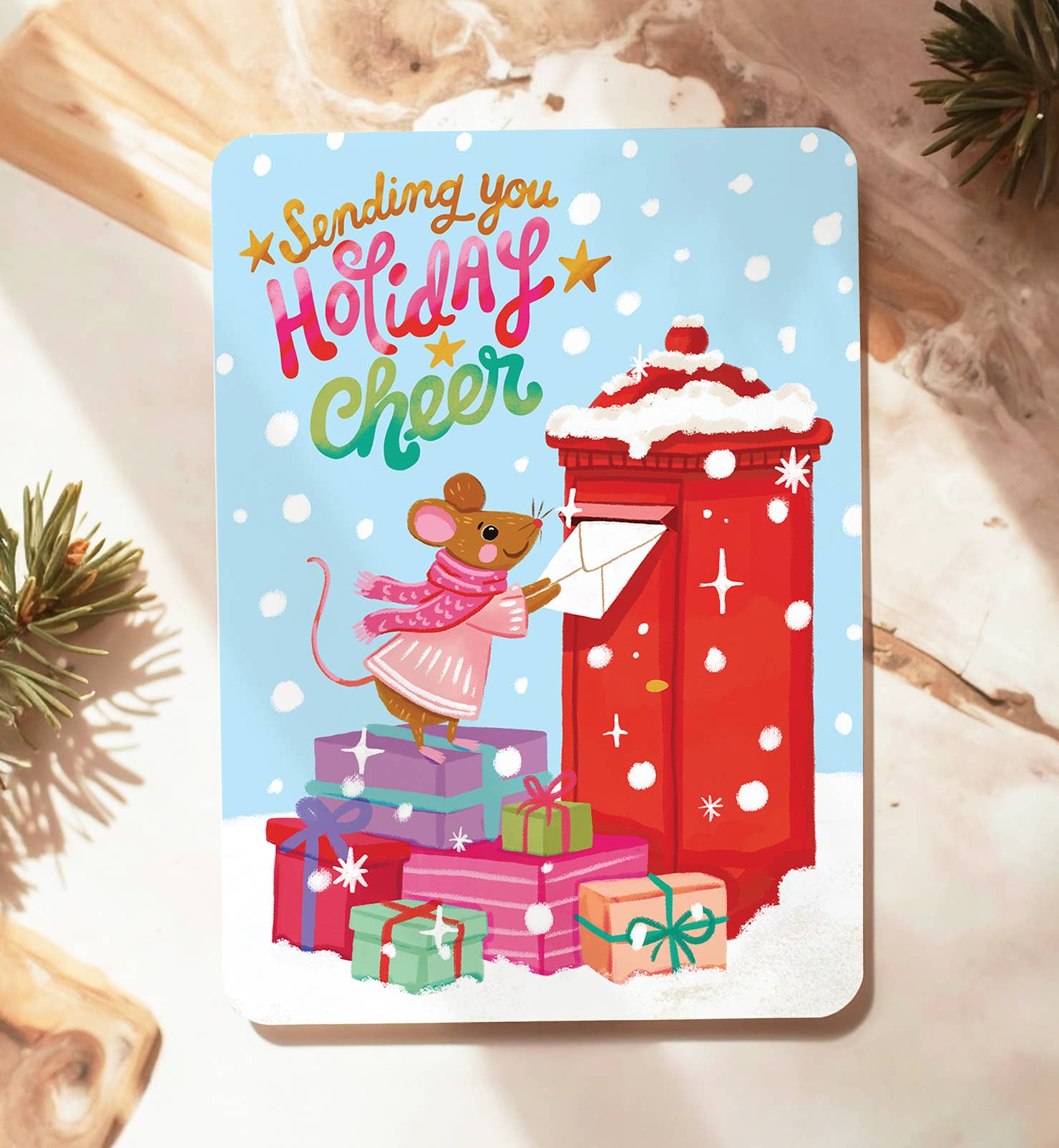 Kaart Kerstkaart sending holiday cheer dieren | Kaart Aniet Illustration