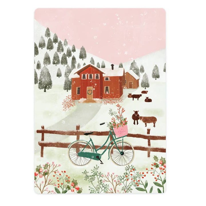 Kaart kerst / winter Noors huis in de sneeuw | Kaart The Lemonbird