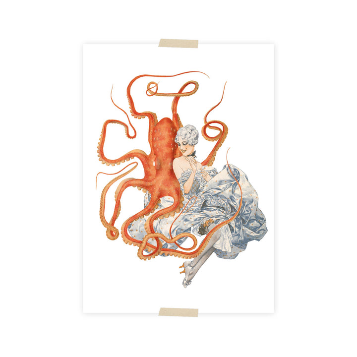 Postcard collage dametje met octopus