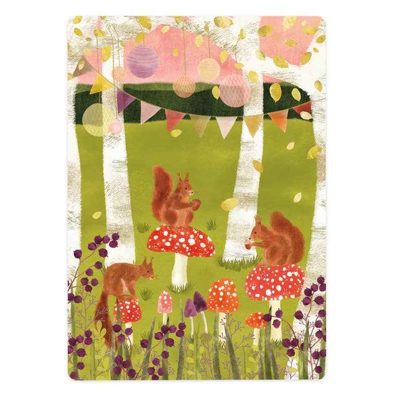 Kaart paddenstoelen met eekhoornfeestje | Kaart The Lemonbird