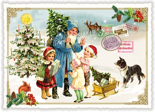 Kerstkindjes en hond (PK1077) | Kaart Edition Tausendschön