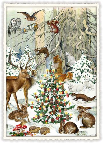 Dieren rond kerstboom (PK871) | Kaart Edition Tausendschön
