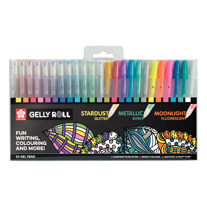 Gelly roll gelpen Stardust glitter, Metallic shiny, Moonlight fluorescent 24stuks | Gelly Roll Sakura