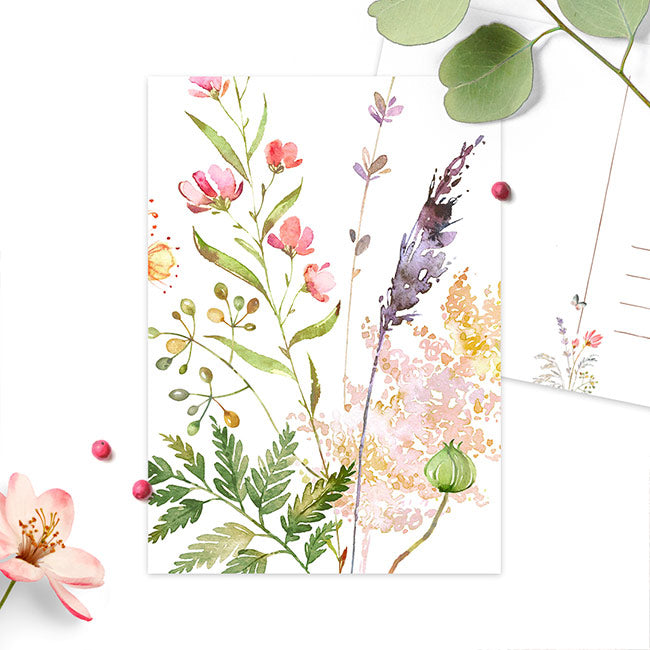 ‘Pluktuin’ boeket paars | Kaart Studio Draak