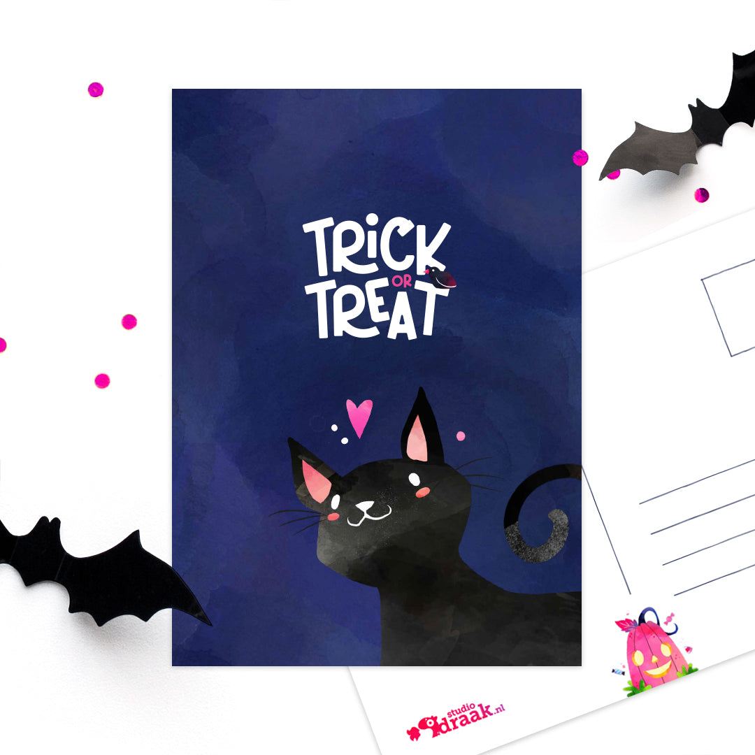 ‘Spooky Halloween’ zwarte kat | Kaart Studio Draak