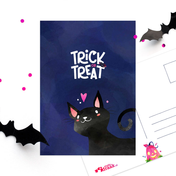 ‘Spooky Halloween’ zwarte kat | Kaart Studio Draak