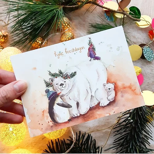 Ijsberen fijne feestdagen | Postkaart A6 Romyillustrations
