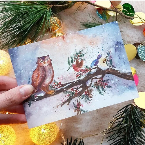 Owl & the birds| Postkaart A6 Romyillustrations