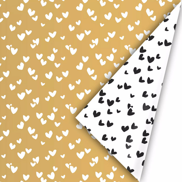 Hearts goud/zwart | Cadeaupapier 3mtr