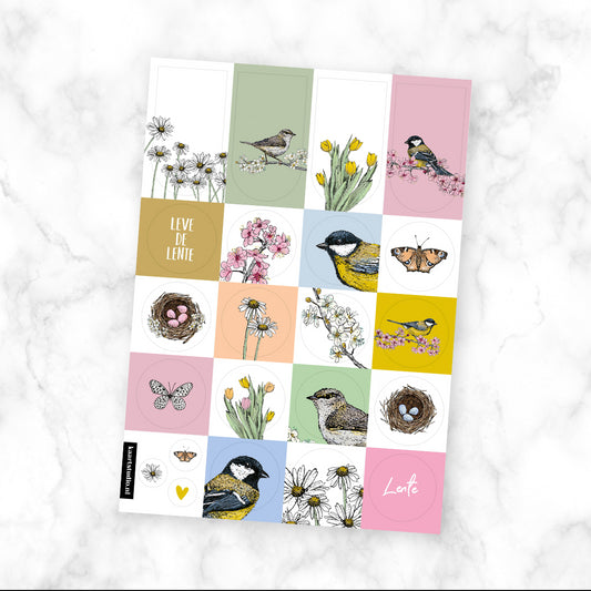 Stickervel: 22 stickers lente vogels| Stickervel Kaartstudio