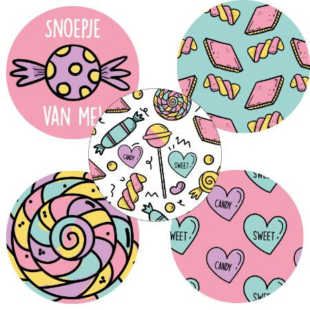 Sticker rond 40mm - Sweet Candy (5 varianten) | Sluitstickers 10 stuks