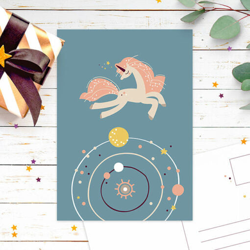 Postkaart ‘Mythische manen’ sterrenstelsel| Kaart Studio Draak