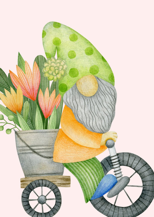 Fiets met bloemen Gnome| Kaart Fripperies