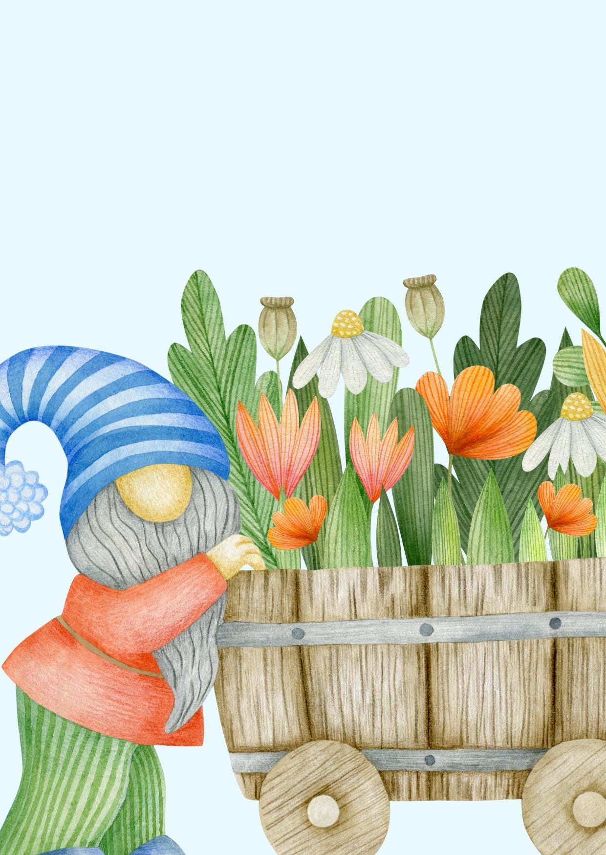 Kar met bloemen Gnome| Kaart Fripperies