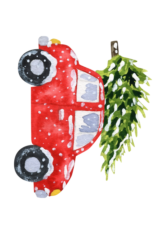 Auto met kerstboom  | Kaart Fripperies