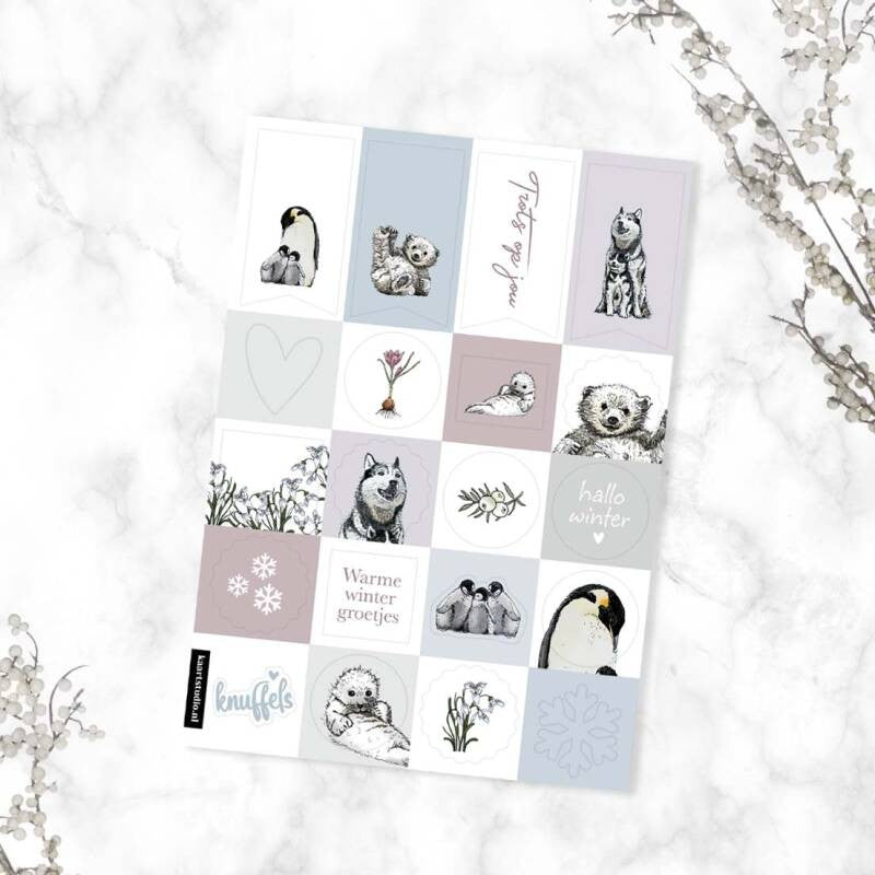 20 stickers met winterdieren en tekst | Kaartstudio