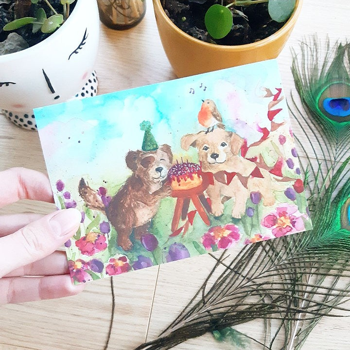 Hundeparty | Postkarte A6 Romyillustrationen