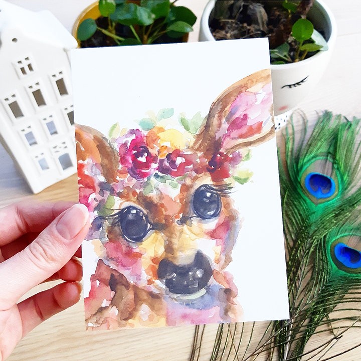 Blumenhirsch| Postkarte A6 Romyillustrationen