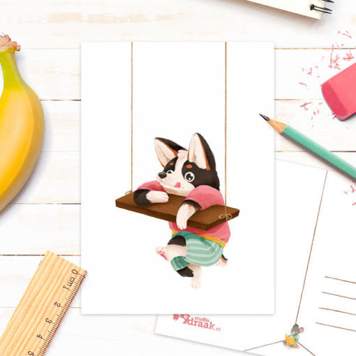 Postkarte „Zurück zur Schule“ Corgi| Card Studio Drache