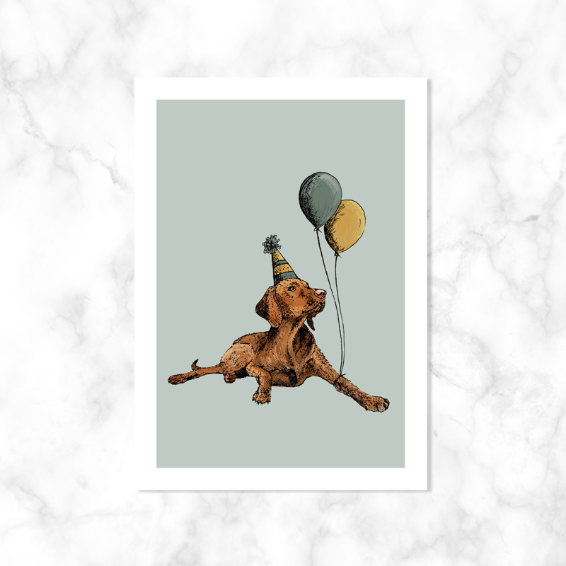 Hund mit Luftballons | Kartenstudio