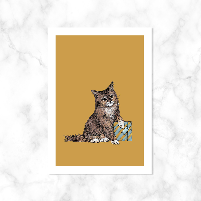 Katze mit Geschenk | Kartenstudio